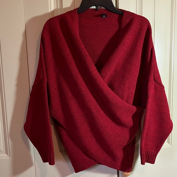 Joeoy Sweaters - Chic wool blend wrap style Red Sweater for Women